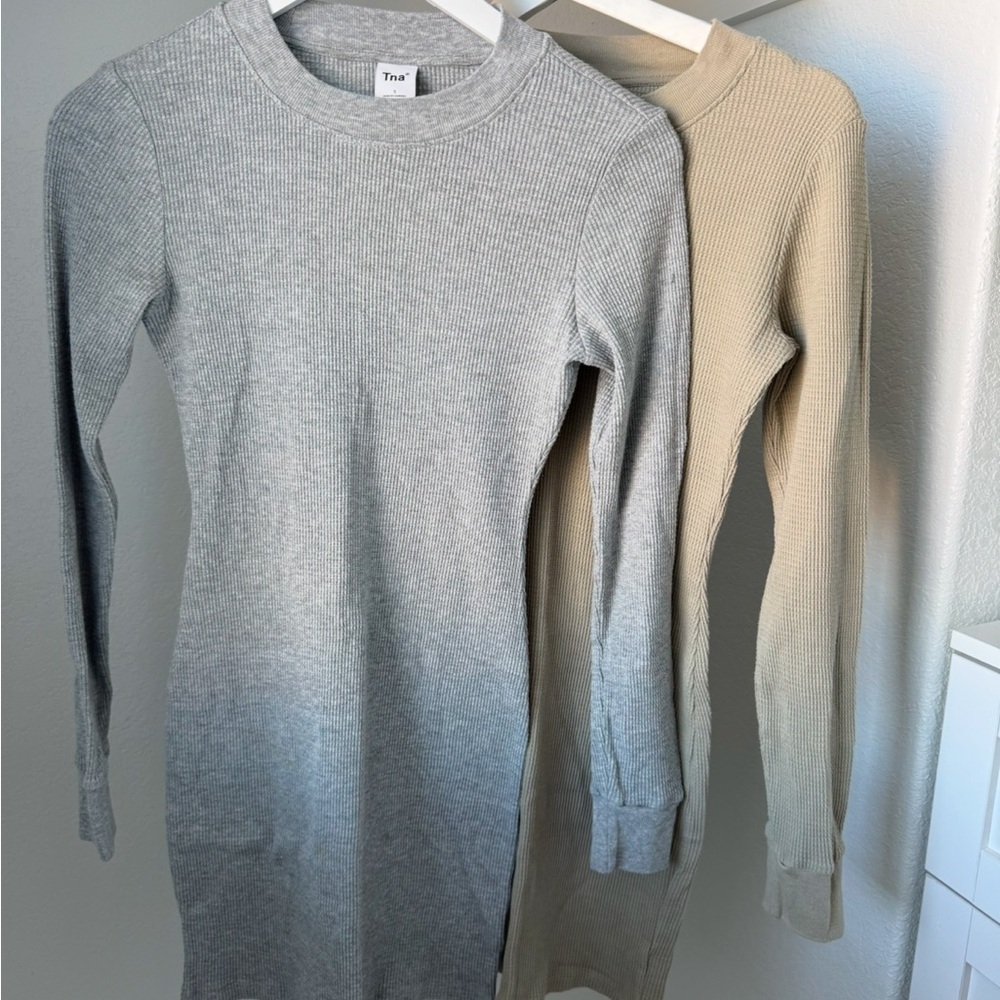 Aritzia Waffle Long Sleeve Dresses - Gray, Size Small